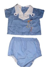 Vintage Baby Boy 2 Pc Easter Set 0-6 Mo Shirt Plastic Lined Bottom Suit Stork