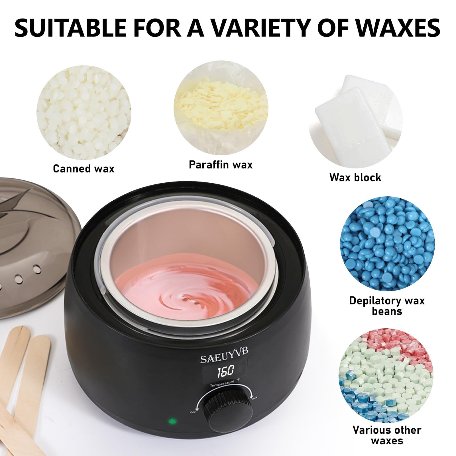 SAEUYVB Professional Digital Wax Warmer with Lid and 16oz Pot for Hair Remova...