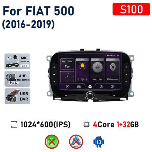 Android Car Radio For Fiat 500 2016-2019 Multimedia Stereo GPS Player Screen - Picture 10 of 39