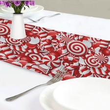 Christmas Candy Canes Table Runner 90 inches Red Sweets for Dining Table