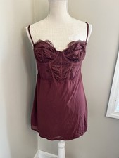 Urban Outfitters UO Corset Lace Mesh Mini Dress Large Maroon Bustier Underwire
