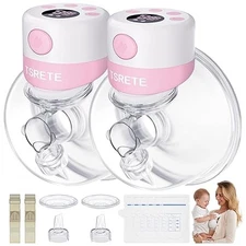 TSRETE Double Wearable Breast Pump Electric Hands-Free 2 Modes 9 Levels - Pink