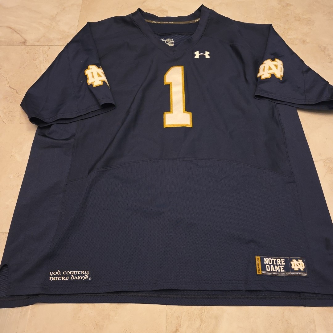 Notre Dame Football Jersey Mens 4XL Blue Official Under Armour #1 Stitched NEW