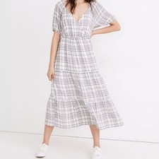 Madewell Puff-Sleeve Faux-Wrap Tiered Maxi Dress size 6