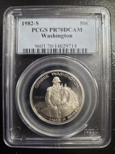 1982-S PROOF SILVER WASHINGTON COMMEMORATIVE HALF DOLLAR PCGS PR70 DCAM 