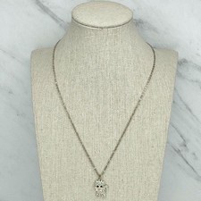 Claire s Rhinestone Cat Kitten Pendant Charm Silver Tone Chain Link Necklace