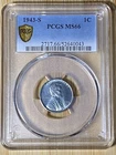 1943-S 1C (Steel) Lincoln Wheat Cent PCGS MS66