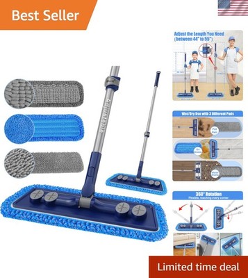 Microfiber Floor Mop with Adjustable Handle Wet Dry Dusting Pad for Hardwood