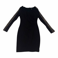 GUESS Women’s Black Pencil Dress Embellished Sleeve Round Neck Long Sleeve 16