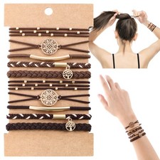 10PCS Hair Ties Bracelet for Women 5 Styles Soft Braided Boho Hair Bands Elas...