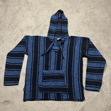 Baja Hoodie Mexican Hippie Vintage Pullover Surf Drug Rug Medium Blue Siesta