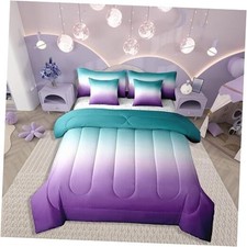 Erosebridal Juego de edred n de color verde, morado Queen 7-Pieces Purple Teal