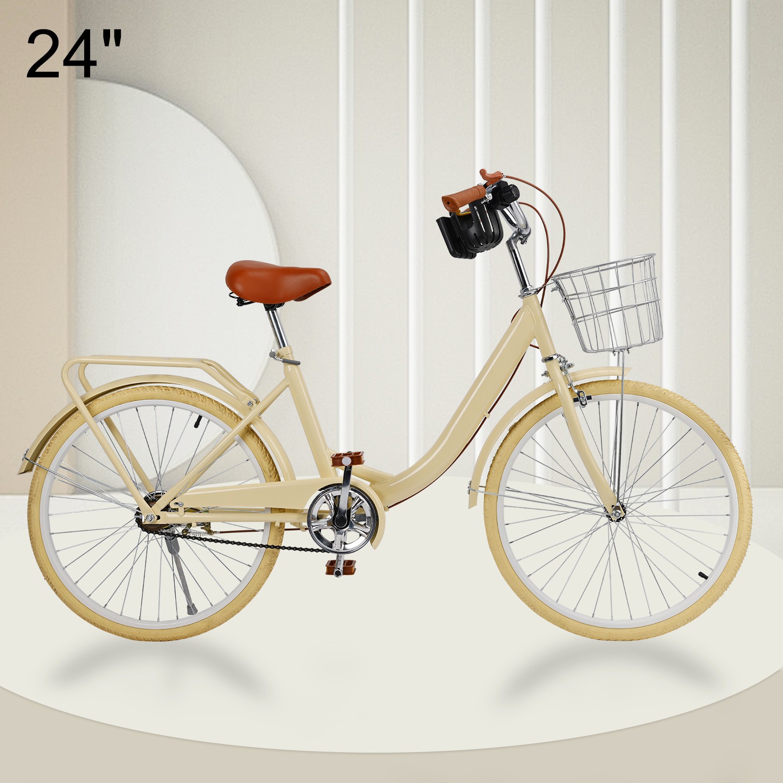 Beach Cruiser Bike With Basket & Rack Yellow E4
