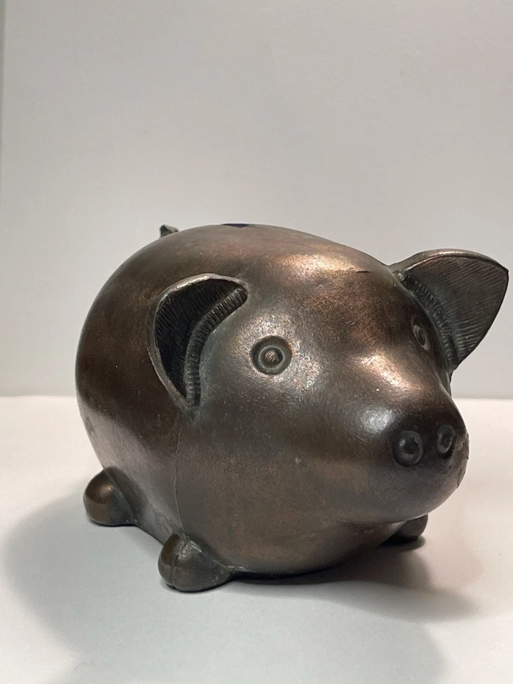 Hucha de metal fundido de 4,5" monedas de cobre lavadas contenedor de centavos cerdo de colección Foto 2 de 4