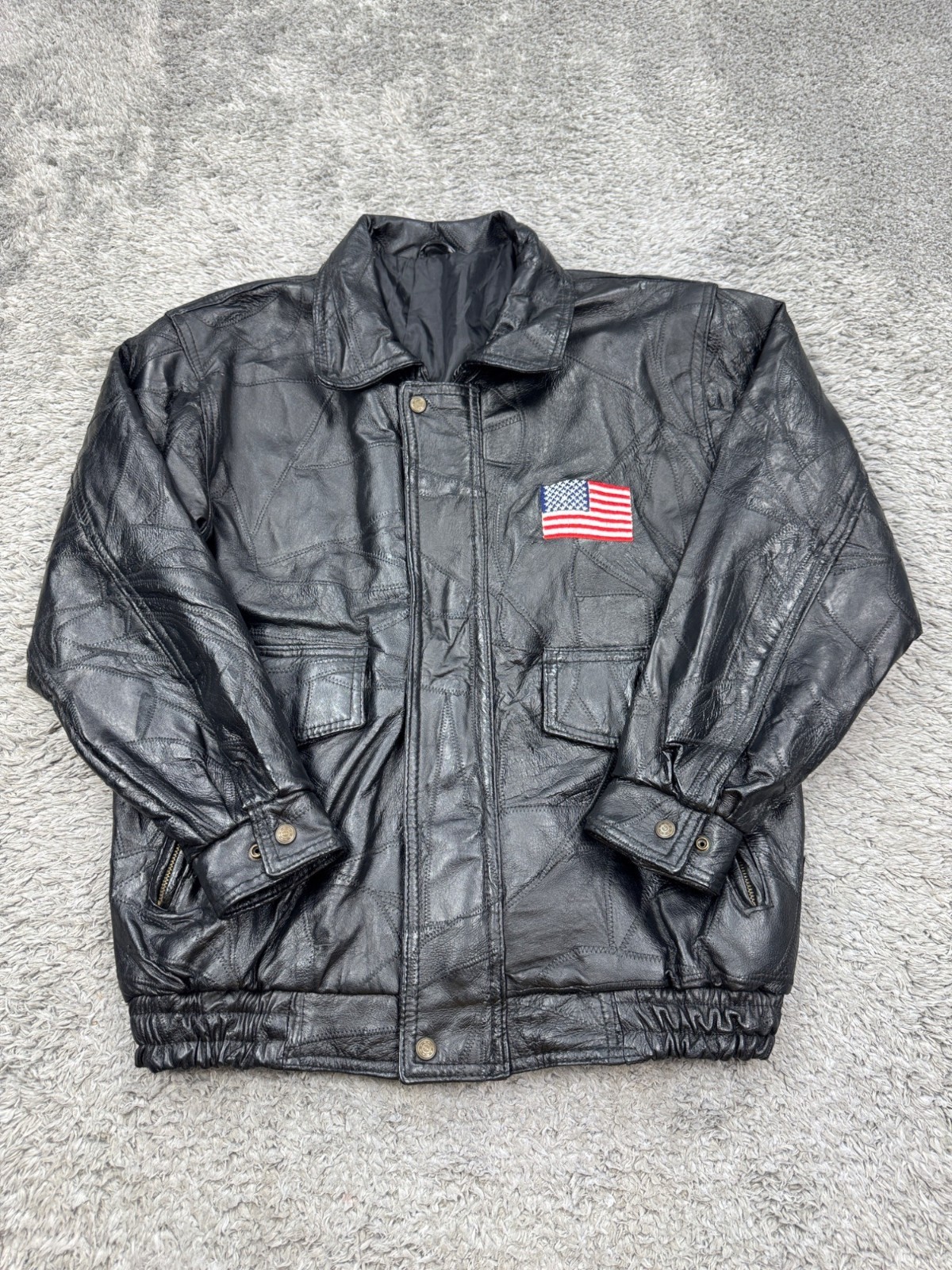 Vtg Leather Motorcycle Jacket Men Large God Bless America Flag Patch Biker Vtg