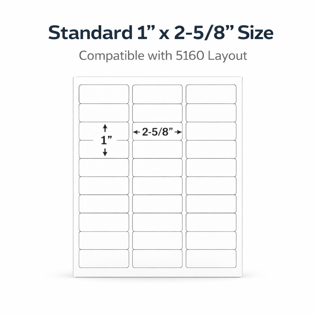 Address Labels 1x2-5/8 White Laser Printer 30 Per Sheet 5160 Compatible