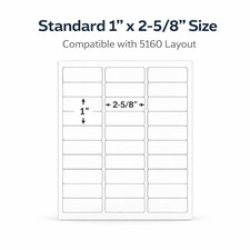 Address Labels 1x2-5/8 White Laser Printer 30 Per Sheet 5160 Compatible