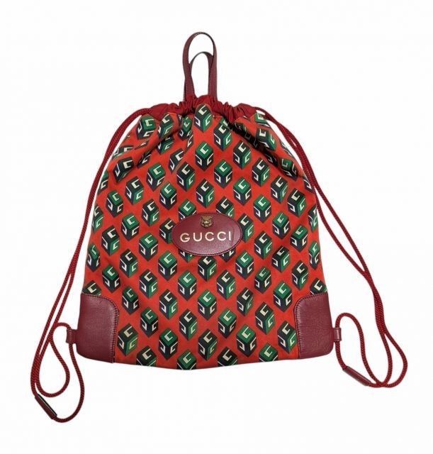 Gucci Drawstring Cube Backpack 2WAY Red Green Lea… - image 1