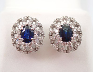 Authentic 3Ct Oval Cut Lab Created Sapphire Snowflake Stud Earrings 14K White Gold Plated