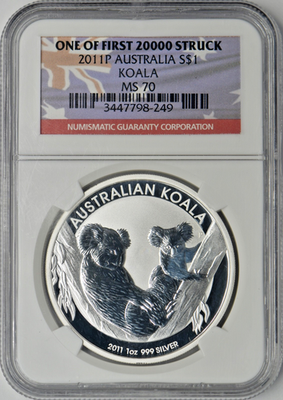 2011-P Australia Silver Koala - NGC MS70 - 1 of First 20000