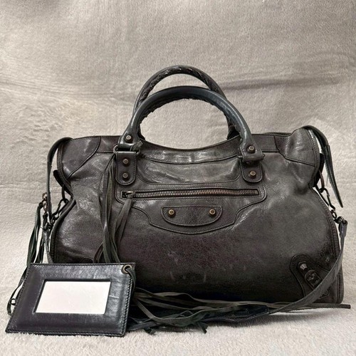 BALENCIAGA The City Bag Leather Black From Japan Good Condition