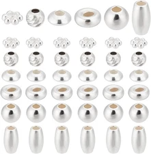6 Styles 925 Sterling Silver Beads for Jewelry Making, 60Pcs Bracelet Spacer Bea