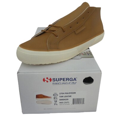 Cool NIB Superga Italy Brown Tan Real Leather Mid Top 2754 FGLDYEDM EU41.5 M8.5