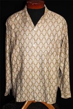 RARE VINTAGE 1950'S TAUPE BROWN SOFT SILKY COTTON PRINT SHIRT SIZE LARGE