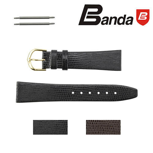BANDA Genuine Premium Calf Leather Lizard Grain Watch Band, Sizes 12 - 18 mm