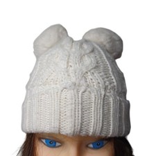 Baby Gap Girls Cable Knit Ivory Double Pom Winter Hat Snow Hat Size XS/S 48 cm