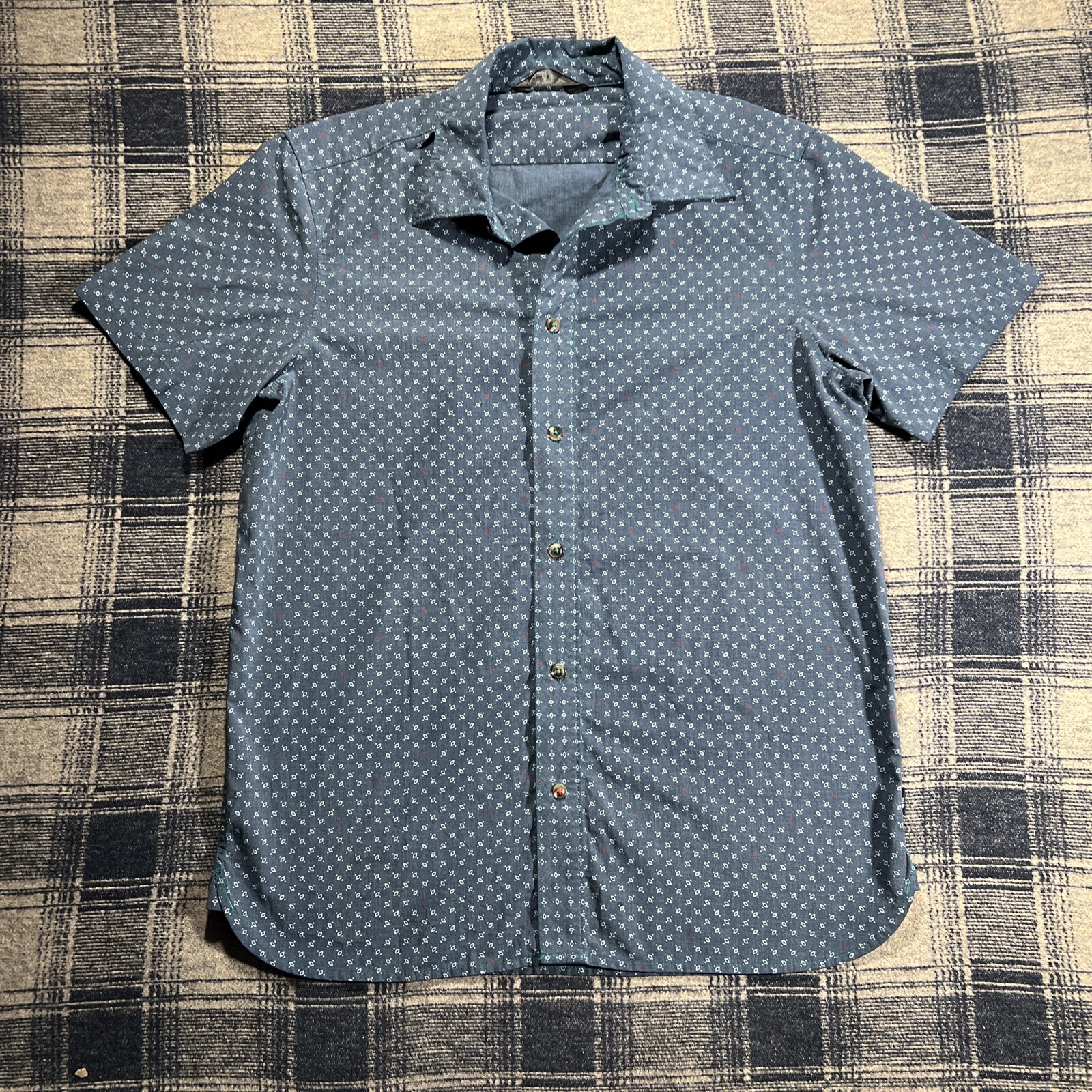 The North Face Shirt Mens Large Blue White Red Geometric Hiking Camping