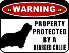Warning Property Protected by a Bearded Collie SILHOUETTE Laminated Dog Sign