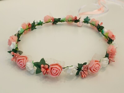 Blumenkranz Haar Schmuck Cicekli Tac Gelin Hochzeit Brautjungfer Braut Lachs Gül