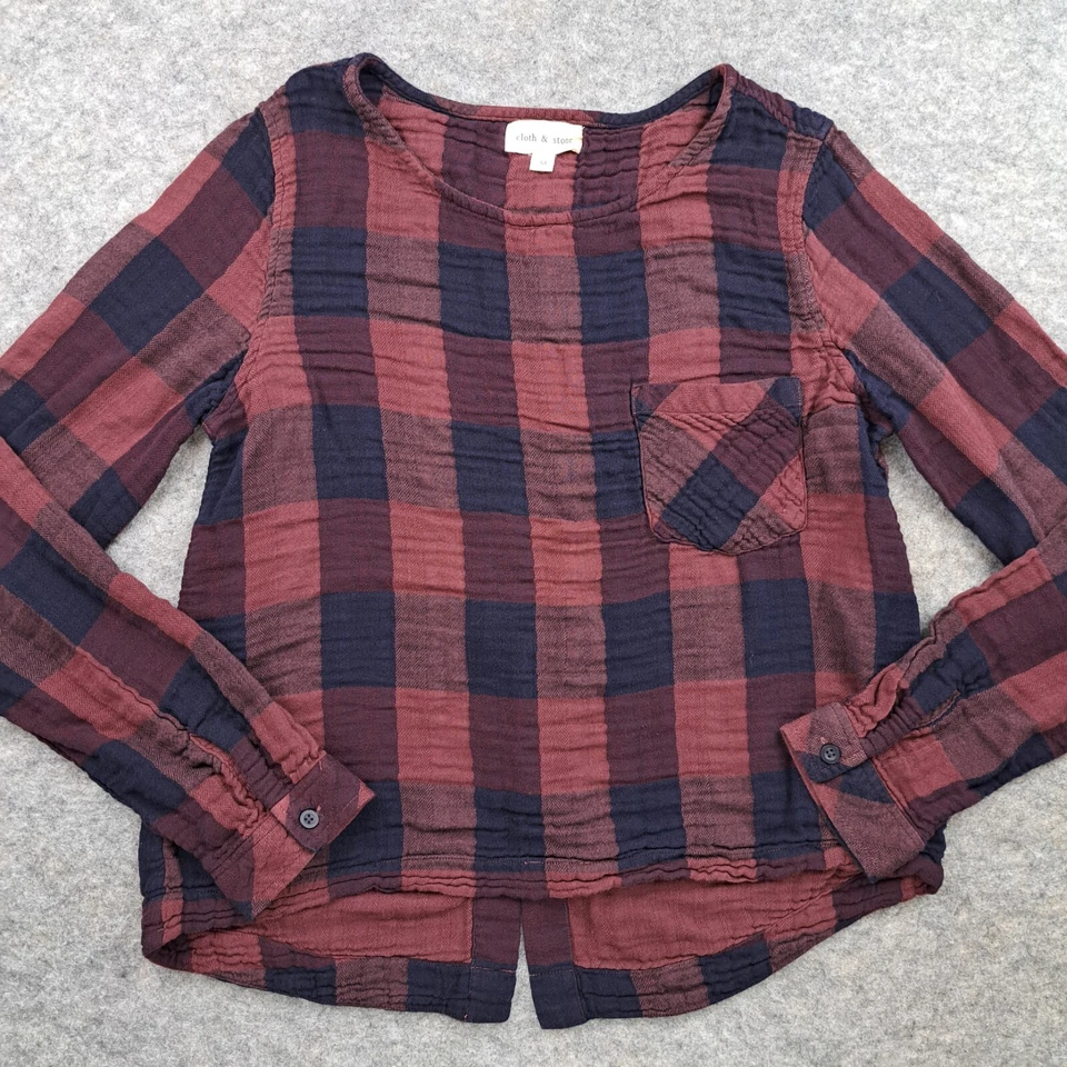 Cloth & Stone Shirt Womens Medium Purple Check Long Sleeve Gauze Blouse Top Tie — 第 3/4 张图片