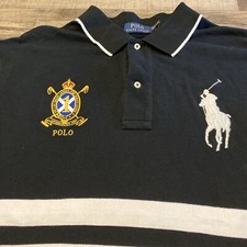 Ralph Lauren Classic 1 BIG PONY Crest Stripes Black Rugby Polo Shirt Men's 2XL