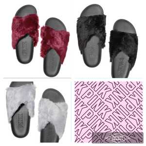 victoria secret pink faux fur slides