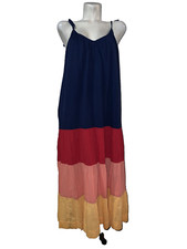 OLD NAVY Dress Size L Large Blue Orange Pink Red Tiered Sundress Maxi Tassels