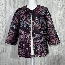 NWT Chico  s Travelers Jacquard Short Jacket Burgundy Multi Print Sz 0 4/6  159