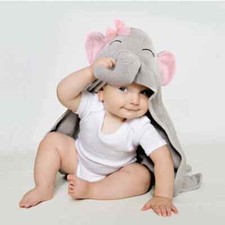 Hudson Baby Elephant Face Hooded Towel "Pretty Elephant " 33"x33" New Pink Bow