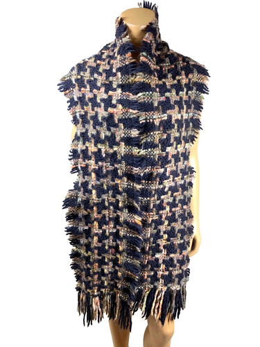 Sciarpa a spina di pesce in maglia rettangolare Faliero Sarti NERO con multicolore 82" X 11" - Foto 11 di 13
