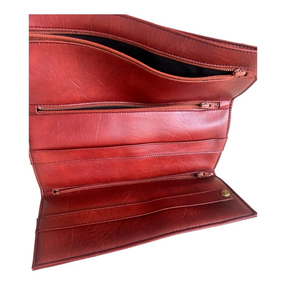 Bolso sin asas St Thomas vintage años 70 triple rojo cuero genuino joyería de viaje rollo Foto 3 de 4