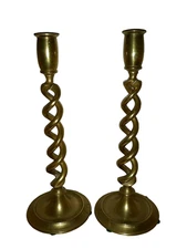 Vintage Shabby Rustic Cottage Open Barley Twist Solid Brass Candle Holders 