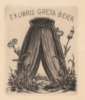 Exlibris - OTTOHANS BEIER - For Greta Beier - Botanical/Cityscape - Unsigned