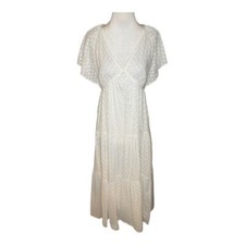 NEW Madewell Women’s Size 4 Tie-Back Flutter-Sleeve Tiered Midi Dress Soft White