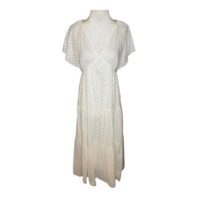 NEW Madewell Womens Size 4 Tie-Back Flutter-Sleeve Tiered Midi Dress Soft  White | eBay