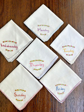 Vintage Handkerchiefs Days of the Week Hankies Embroidered Set Of 6