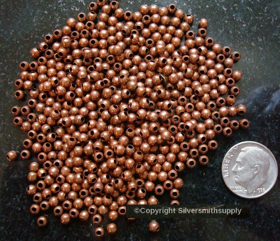 500 Ant Copper plated metal 3mm smooth round spacer beads filler beads FPB216 Foto 2 de 4