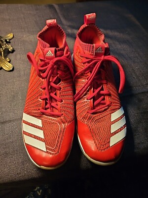 Adidas Shoes Mens 10 Baseball Speed Trainer 5 Sneakers White/Red Mesh  FV9055