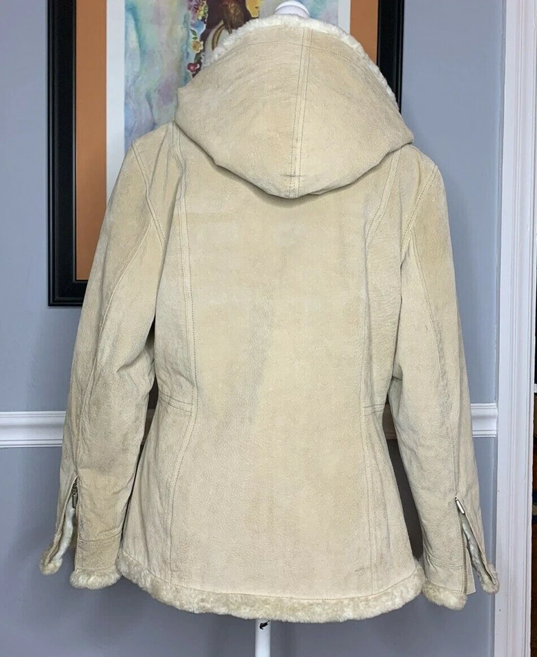 Abrigo Chaqueta con Capucha Mujer WEATHER TAMER Gamuza Genuina Shepra Lt Beige Talla M Foto 4 de 4