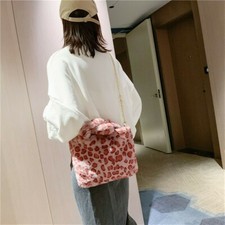 Donna Pelliccia Finta Borsa Borsa Tracolla Pelo Soffice Stampa Animale Leopardo